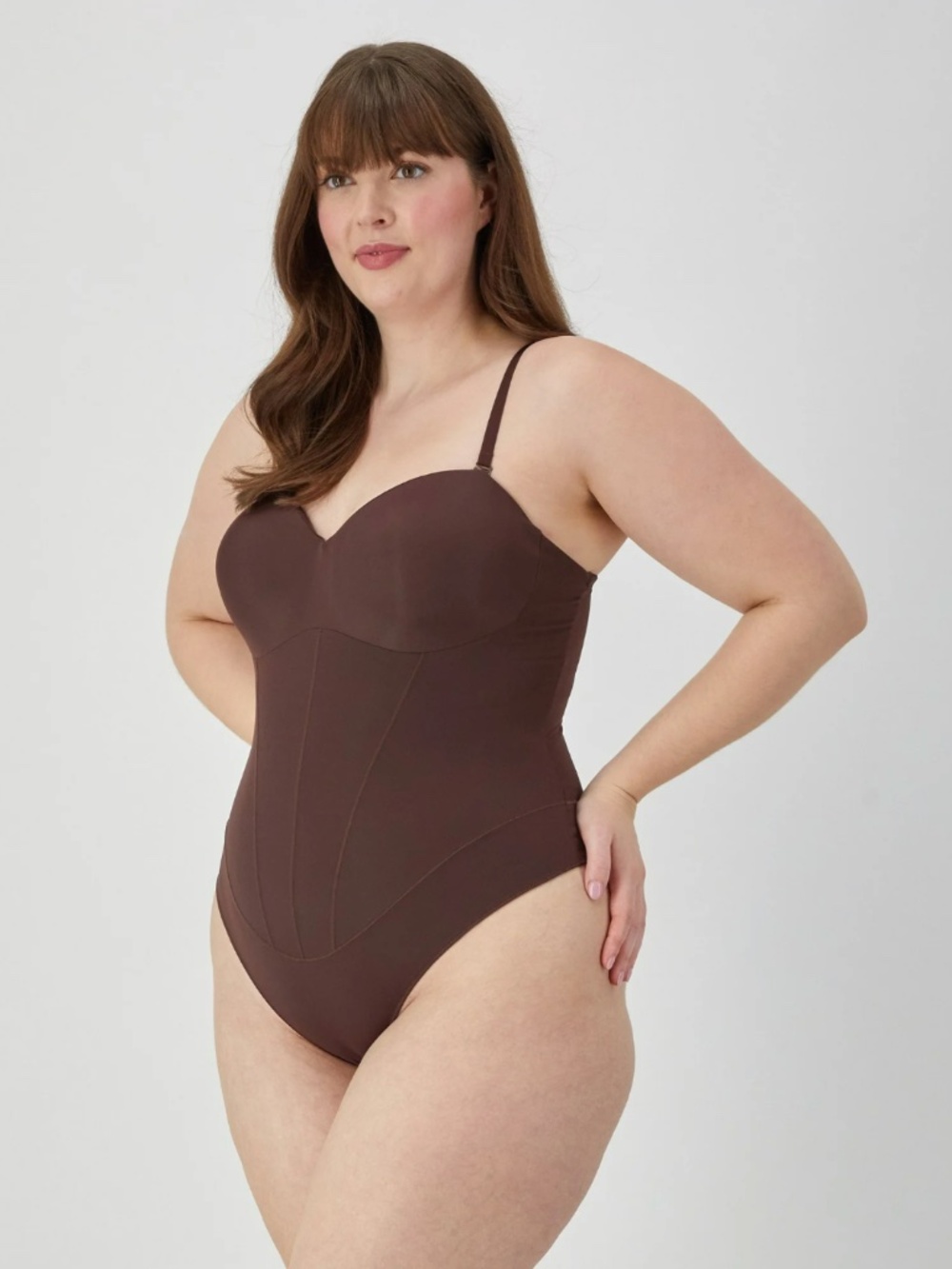Maidenform Firm Control Tummy Shaping Sweetheart Thong Bodysuit Just Brown NWT